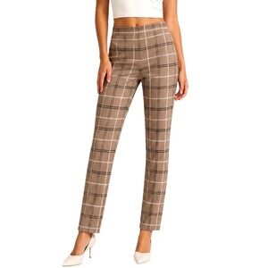 NYDJ Women LUX SLIM Tan Plaid Slim Leg Pull On Trousers XL Ponte Knit Stretch